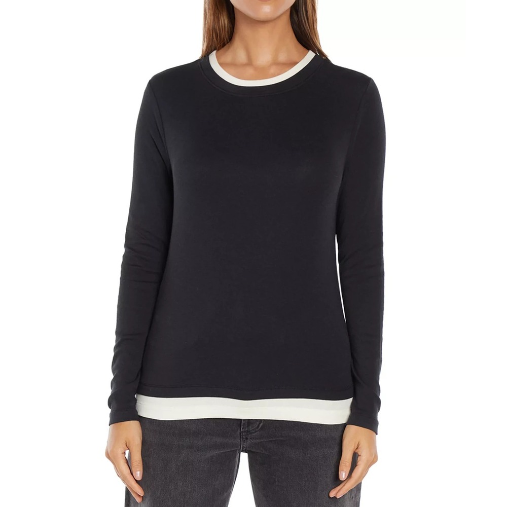 Three Dots Crewneck Tee Long Sleeve‎ Top Women's Large Black Solid Pullover